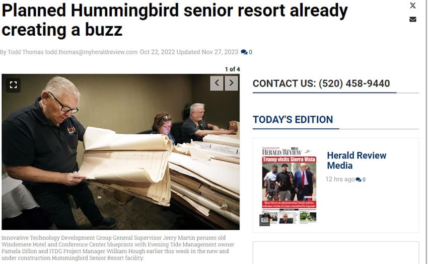 ITDG Featured in MyHeraldReview: Hummingbird Senior Resort